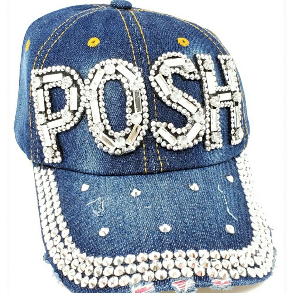 POSH Denim Hat Adjustable NWT Rhinestones